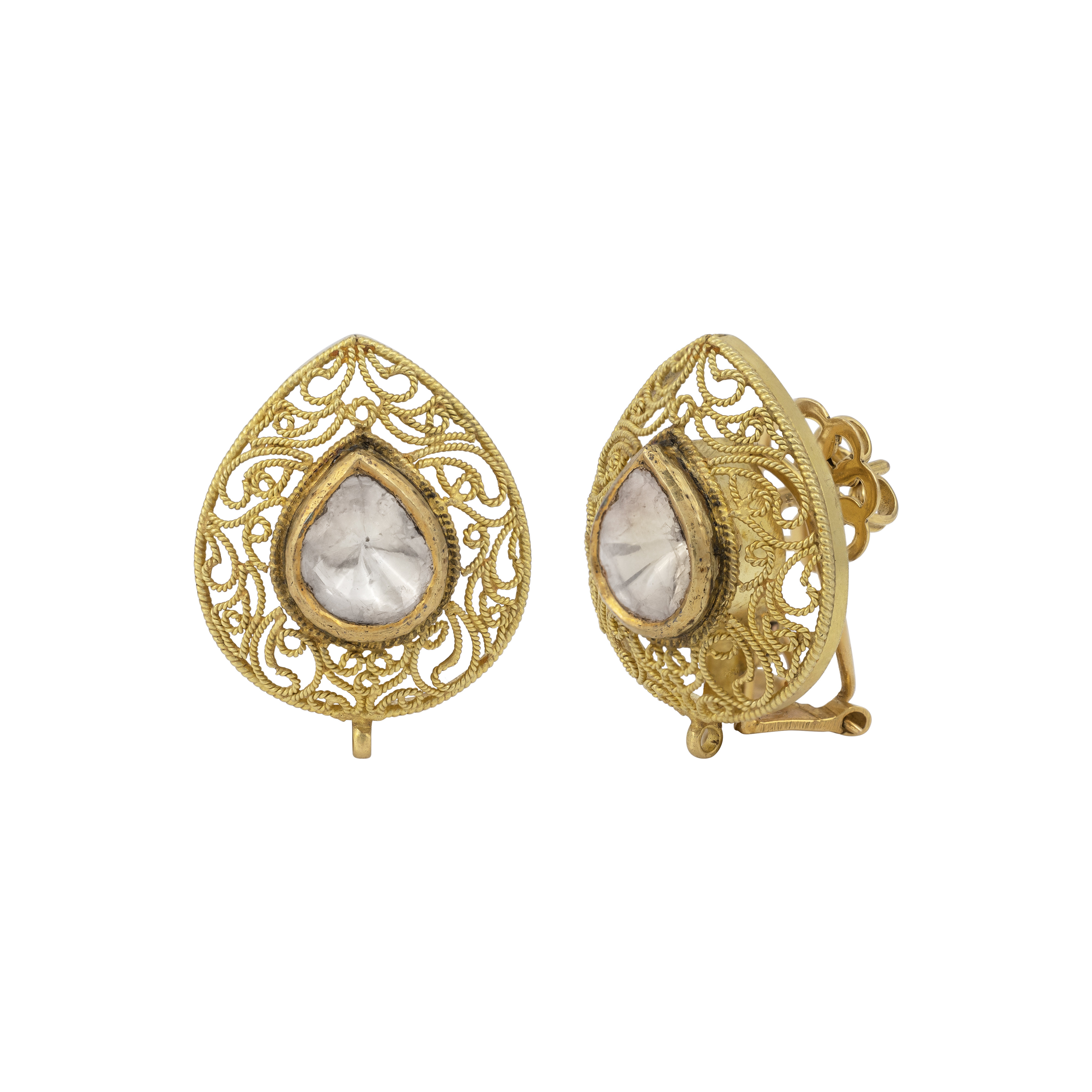 Gold Filigree Polki Stud Earrings